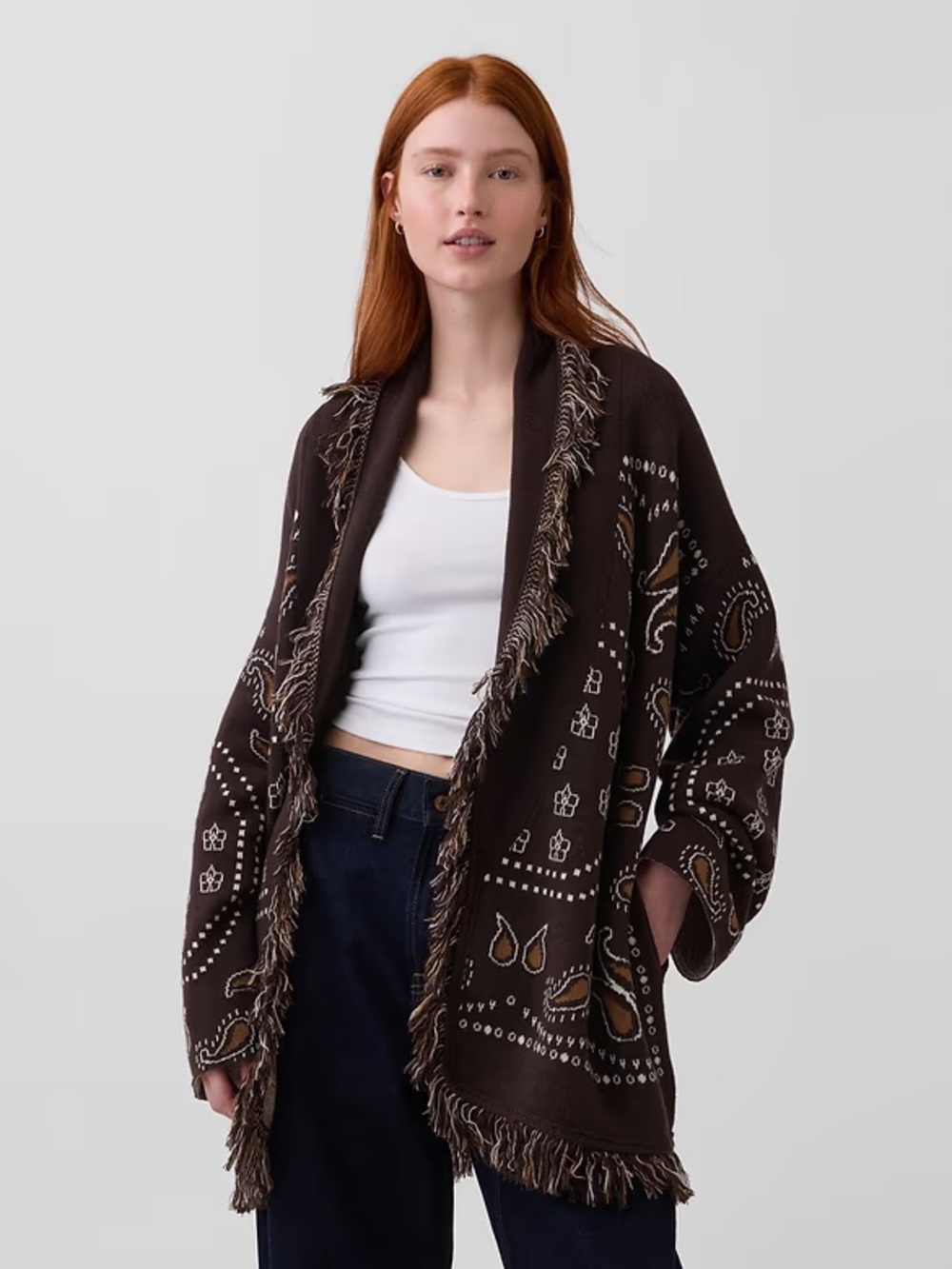 GAP NWT orig $175 Patterned Fringe Cardigan shawl shrug poncho cotton blend NEW